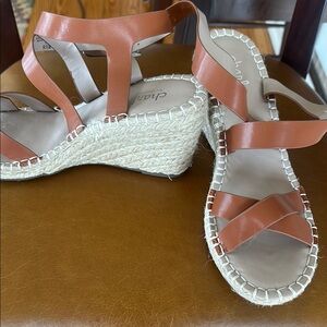 Charles David Brown Wedge Sandals with Textured Heel